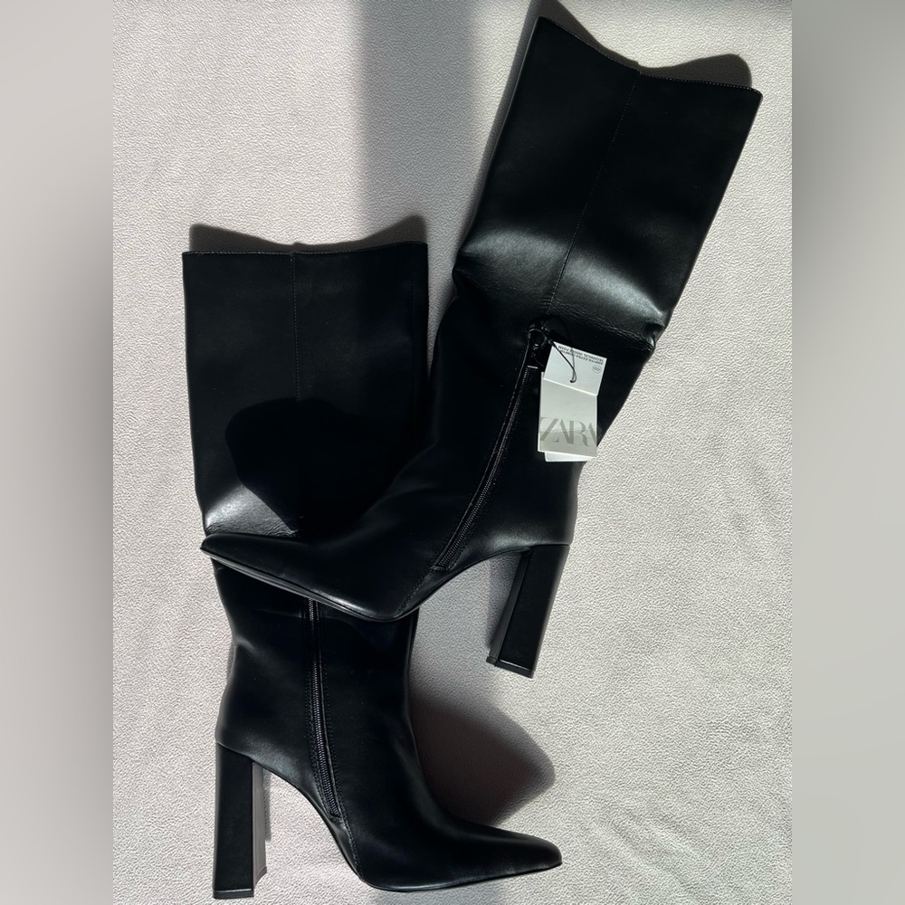 Heeled Knee High Leather Boots Zara